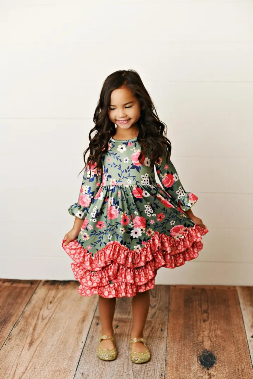 Sage Ruffle Floral Dress