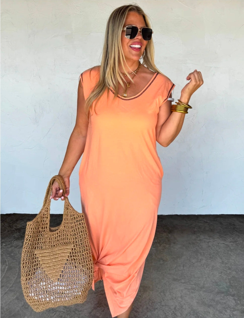 Summer Split Hem Dress Coral