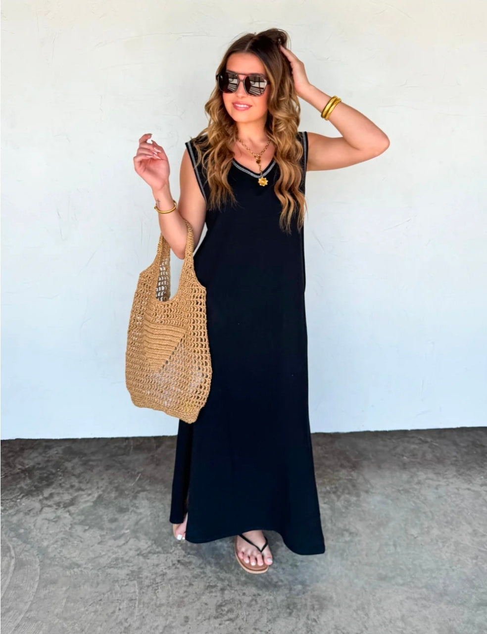 Summer Split Hem Dress Black