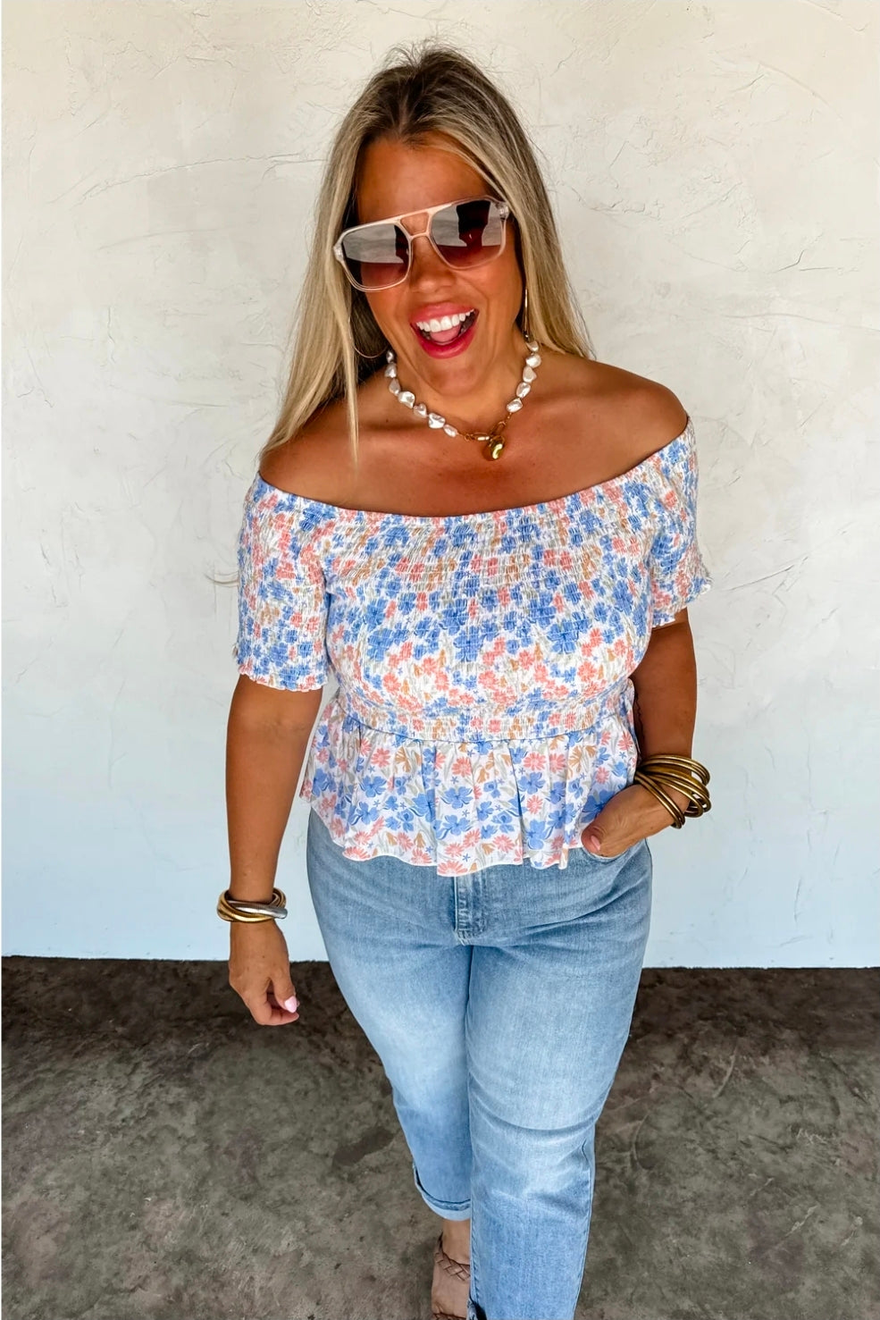 Essie Floral Smocked Top