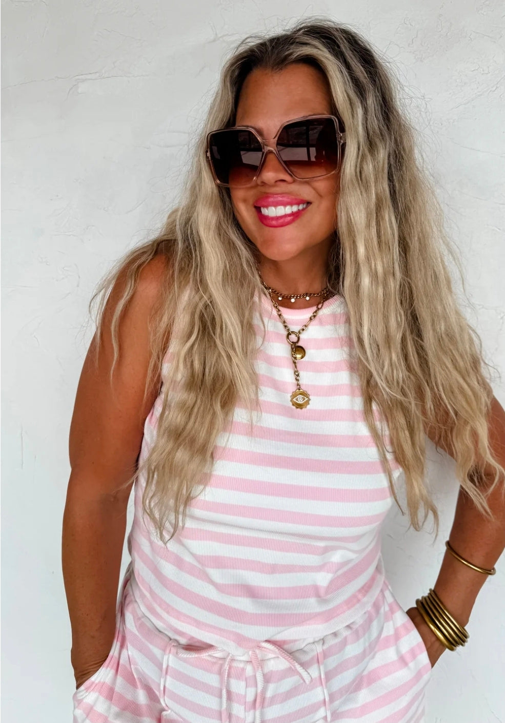 Haven Striped Tank Pink