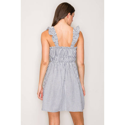 Striped Flutter Strap Mini Dress