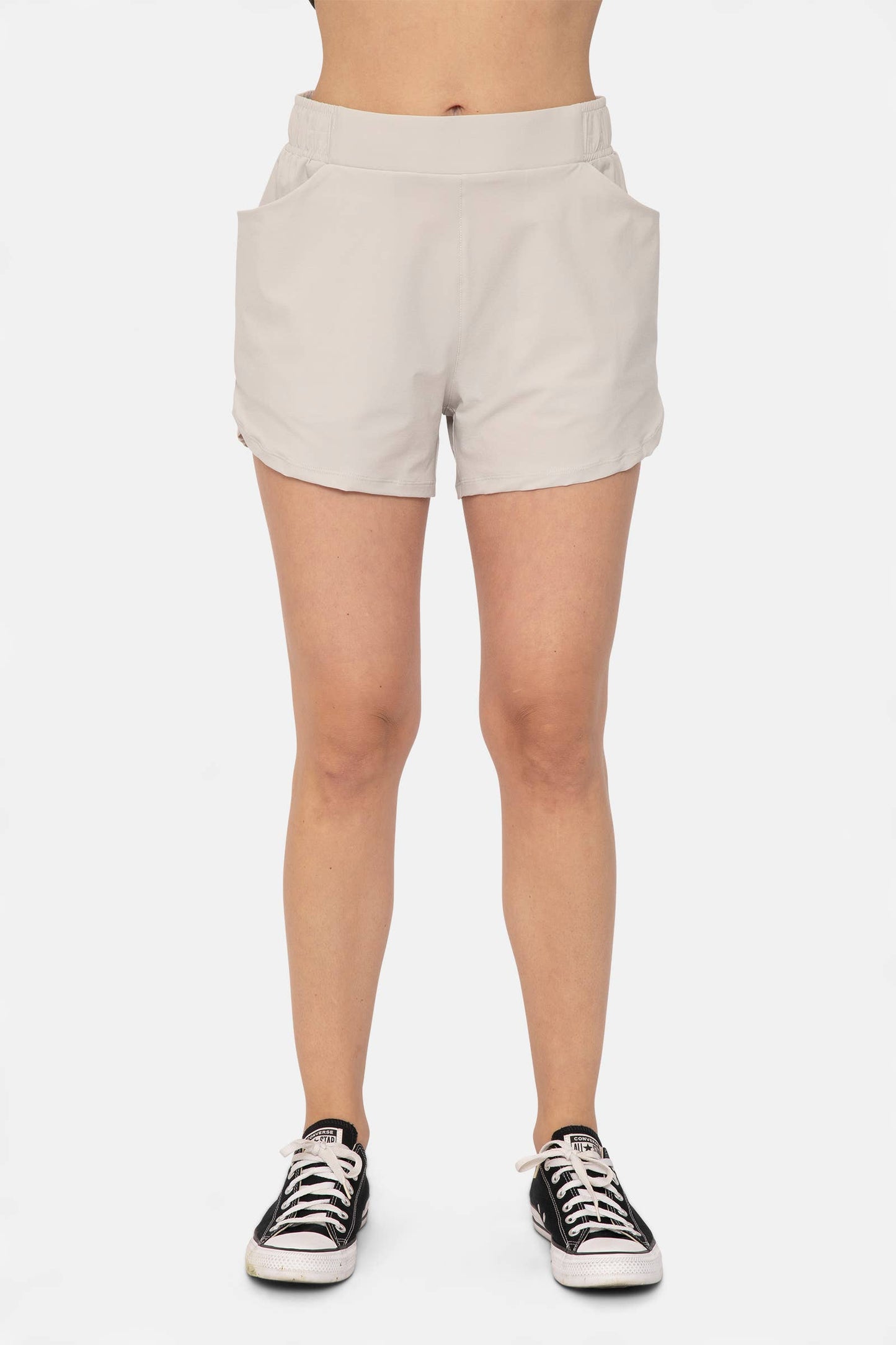 Athleisure Shorts with Curved Hemline