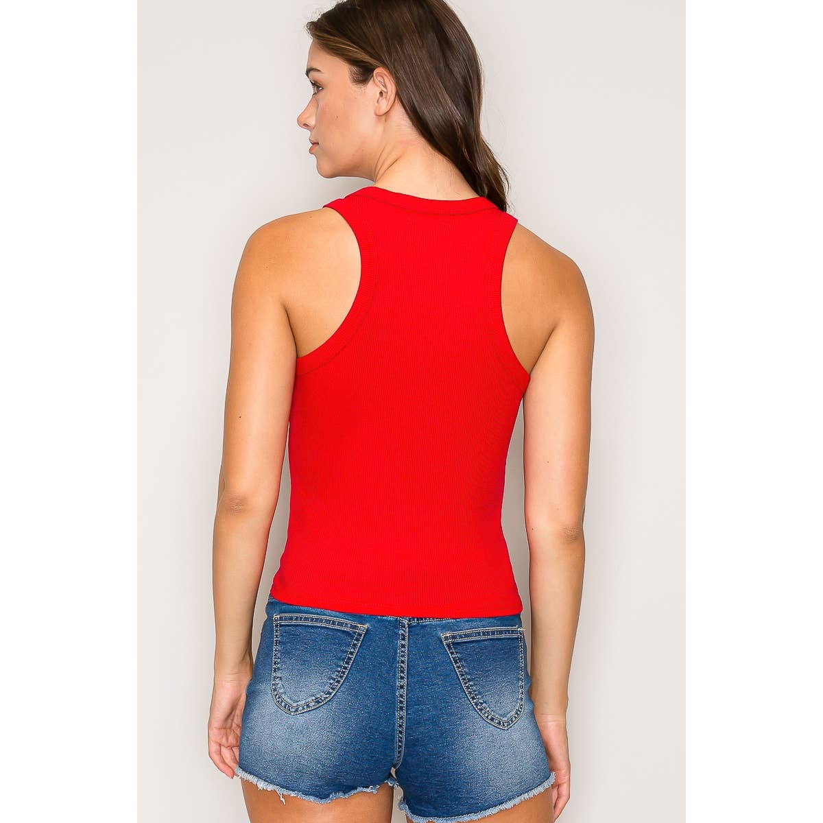 Crew Neck Sleeveless Rayon Rib Knit Tank Top