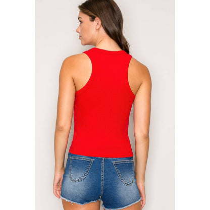 Crew Neck Sleeveless Rayon Rib Knit Tank Top
