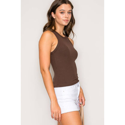 Crew Neck Sleeveless Rayon Rib Knit Tank Top