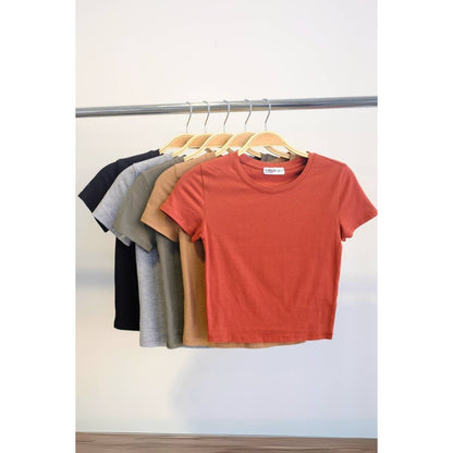 Short Sleeve Crew Neck Cotton Knit Cropped Top