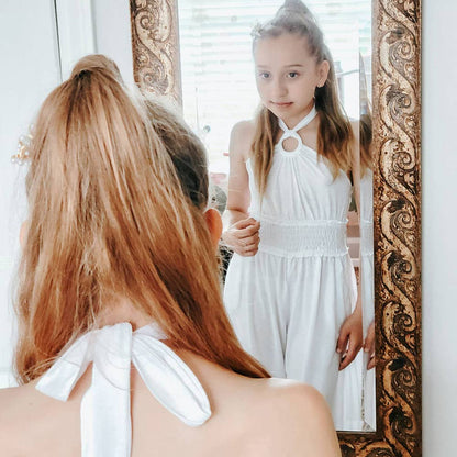 Halter Bell-Bottom Jumper For Girls & Toddler | Swim CoverUp: Beach White