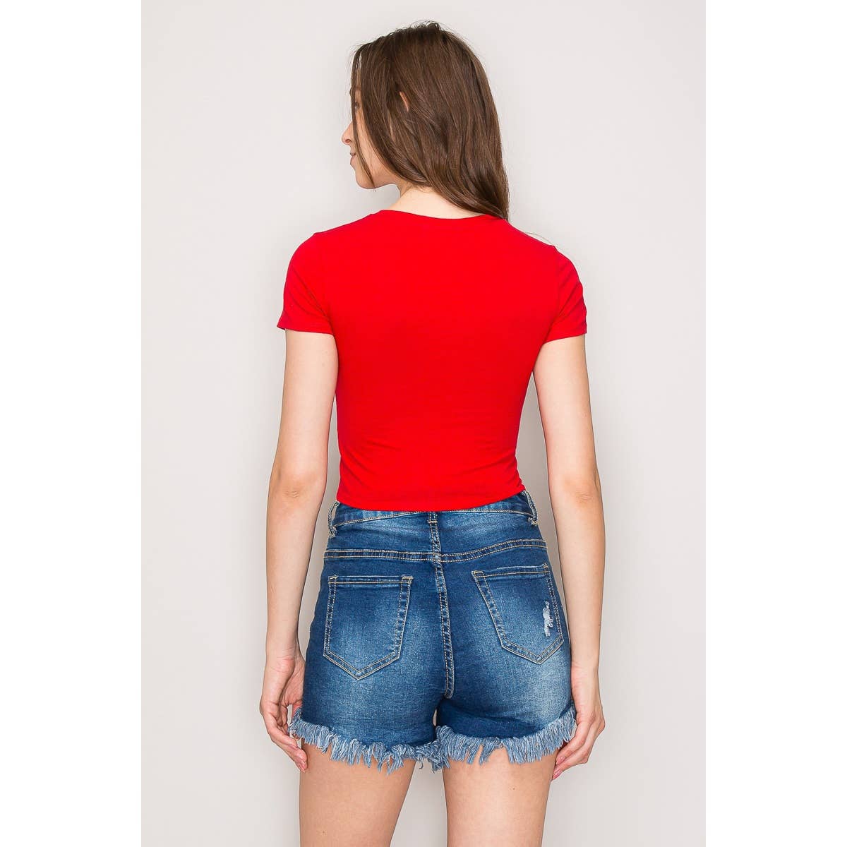 Short Sleeve Crew Neck Cotton Knit Cropped Top