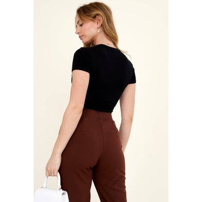 Short Sleeve Crew Neck Cotton Knit Cropped Top