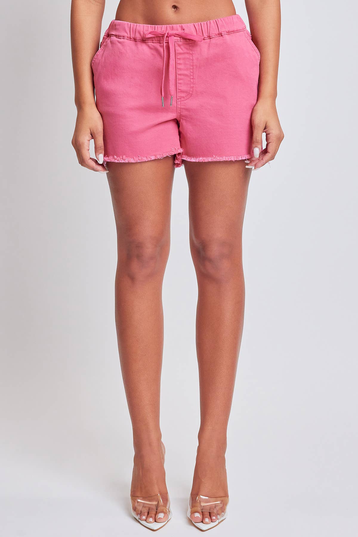 Junior Frayed Hem Pull-on Shorts: Barberry Pink / Junior