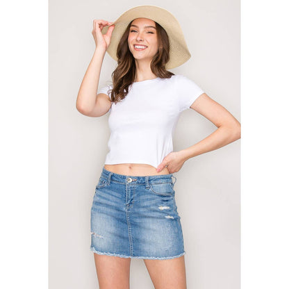Short Sleeve Crew Neck Cotton Knit Cropped Top