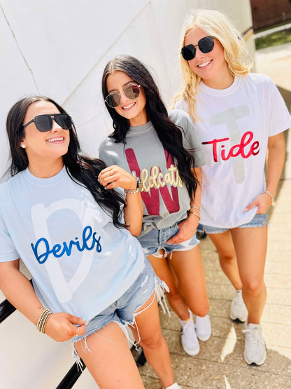 Custom Double Font Puff Glitter Graphic Tee