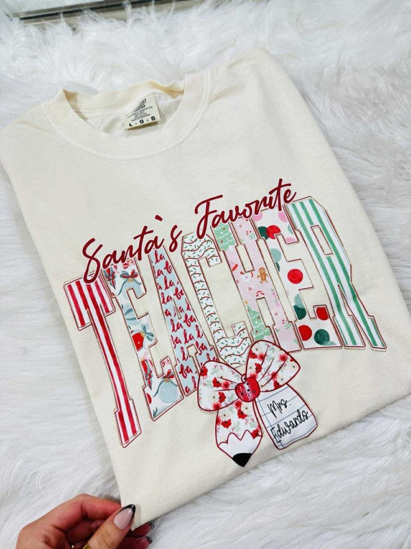 Santa Favorite Teacher Bow Graphic Tee