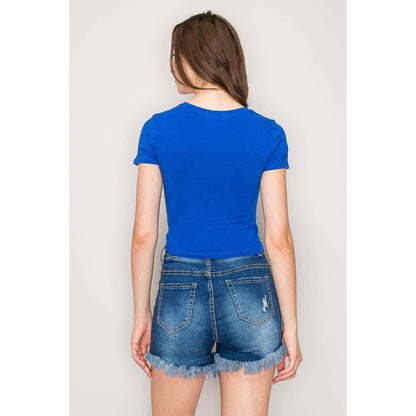 Short Sleeve Crew Neck Cotton Knit Cropped Top