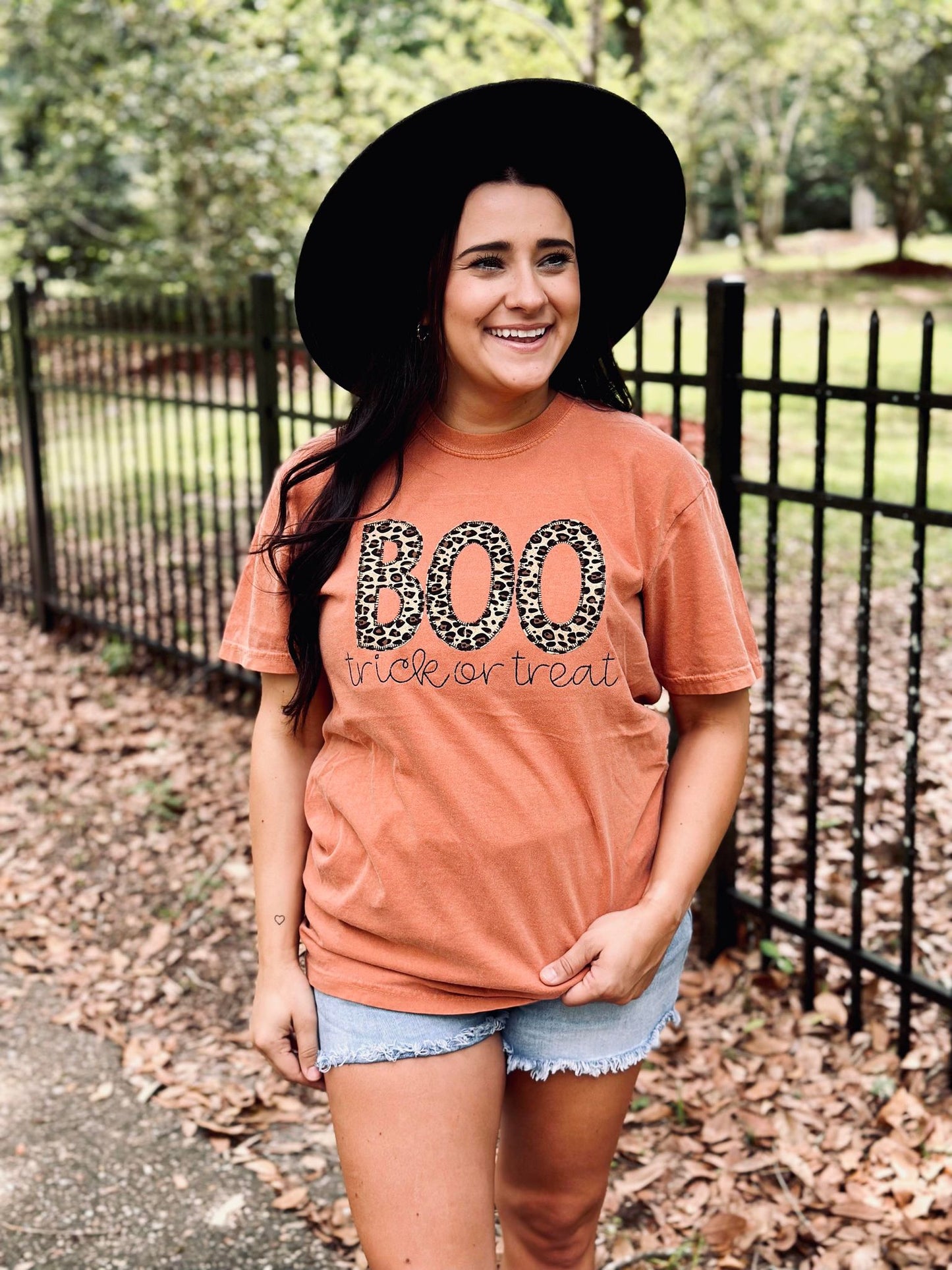 Leopard Boo Trick Or Treat Applique Tee