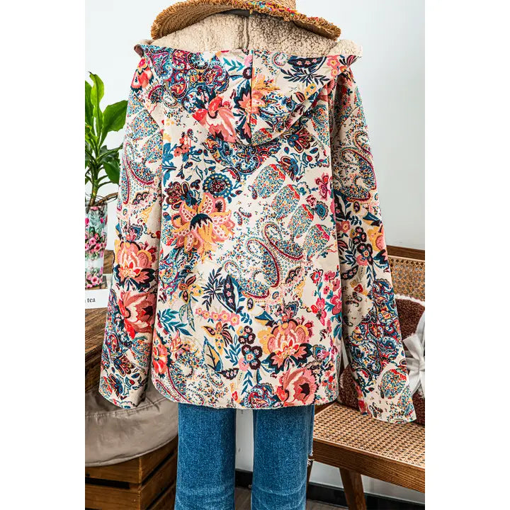 Vintage Paisley Floral Sherpa Coat