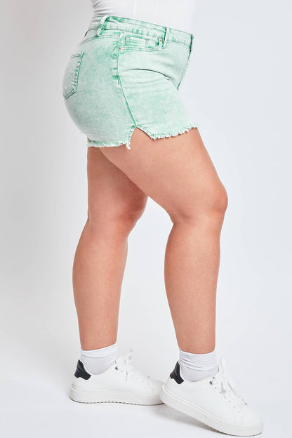 Junior Plus High-Rise 80's Acid Wash Mom Short: SHAMR-Shamrock