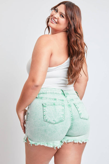 Junior Plus High-Rise 80's Acid Wash Mom Short: SHAMR-Shamrock