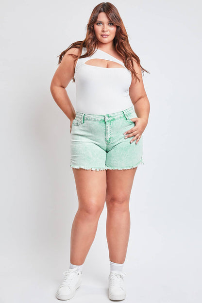 Junior Plus High-Rise 80's Acid Wash Mom Short: SHAMR-Shamrock