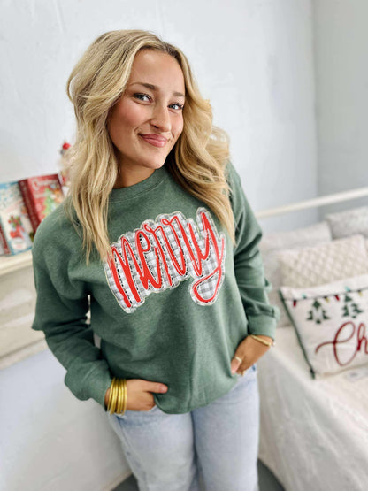Gingham Merry DTF Graphic Sweatshirt
