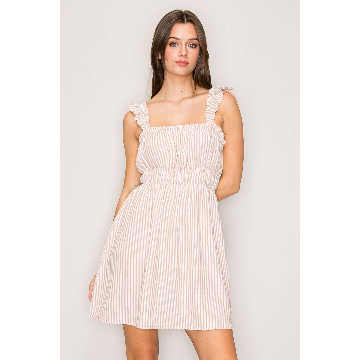 Striped Flutter Strap Mini Dress