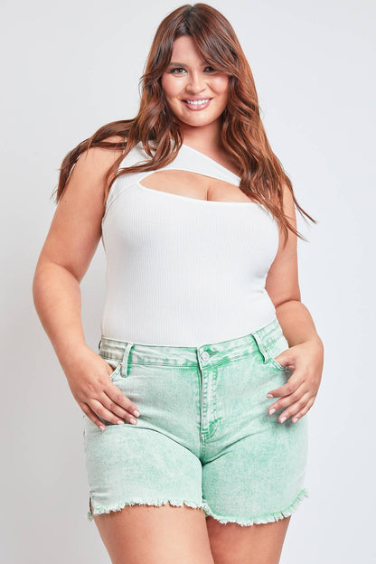 Junior Plus High-Rise 80's Acid Wash Mom Short: SHAMR-Shamrock