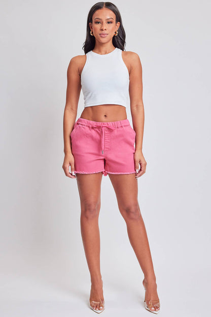 Junior Frayed Hem Pull-on Shorts: Barberry Pink / Junior