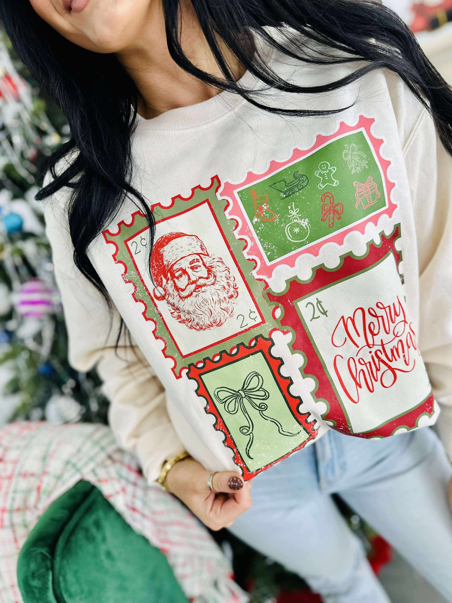 Holiday Things Stamps Christmas Graphic Sweatshirt