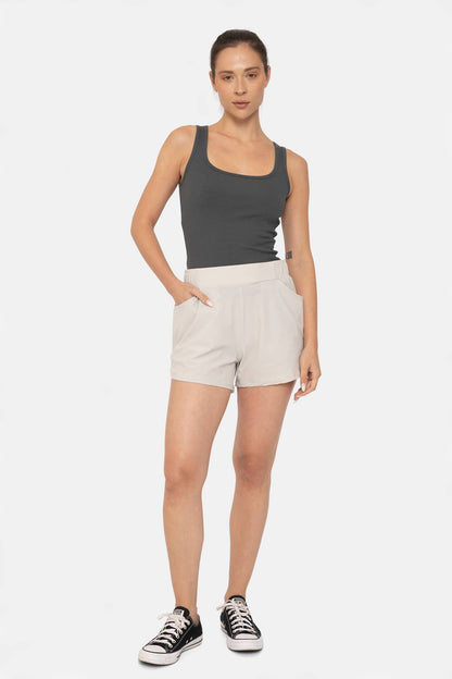 Athleisure Shorts with Curved Hemline