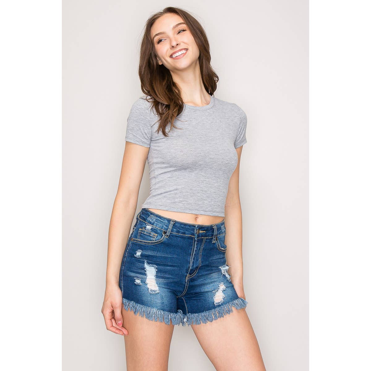 Short Sleeve Crew Neck Cotton Knit Cropped Top