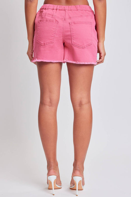 Junior Frayed Hem Pull-on Shorts: Barberry Pink / Junior