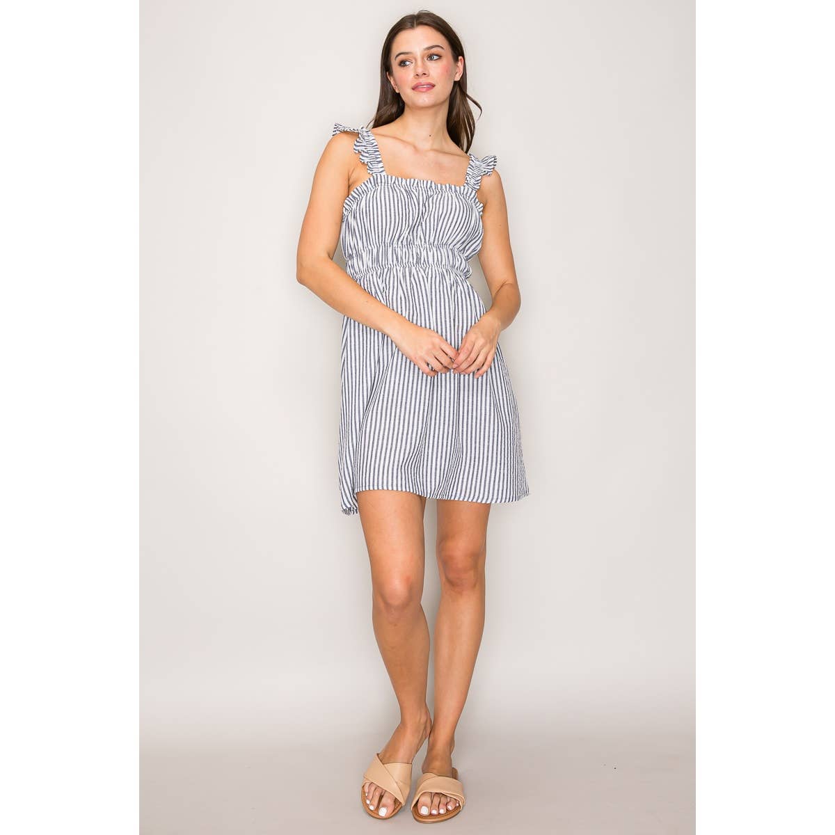 Striped Flutter Strap Mini Dress