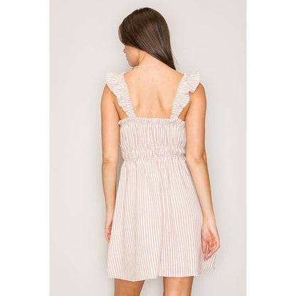 Striped Flutter Strap Mini Dress