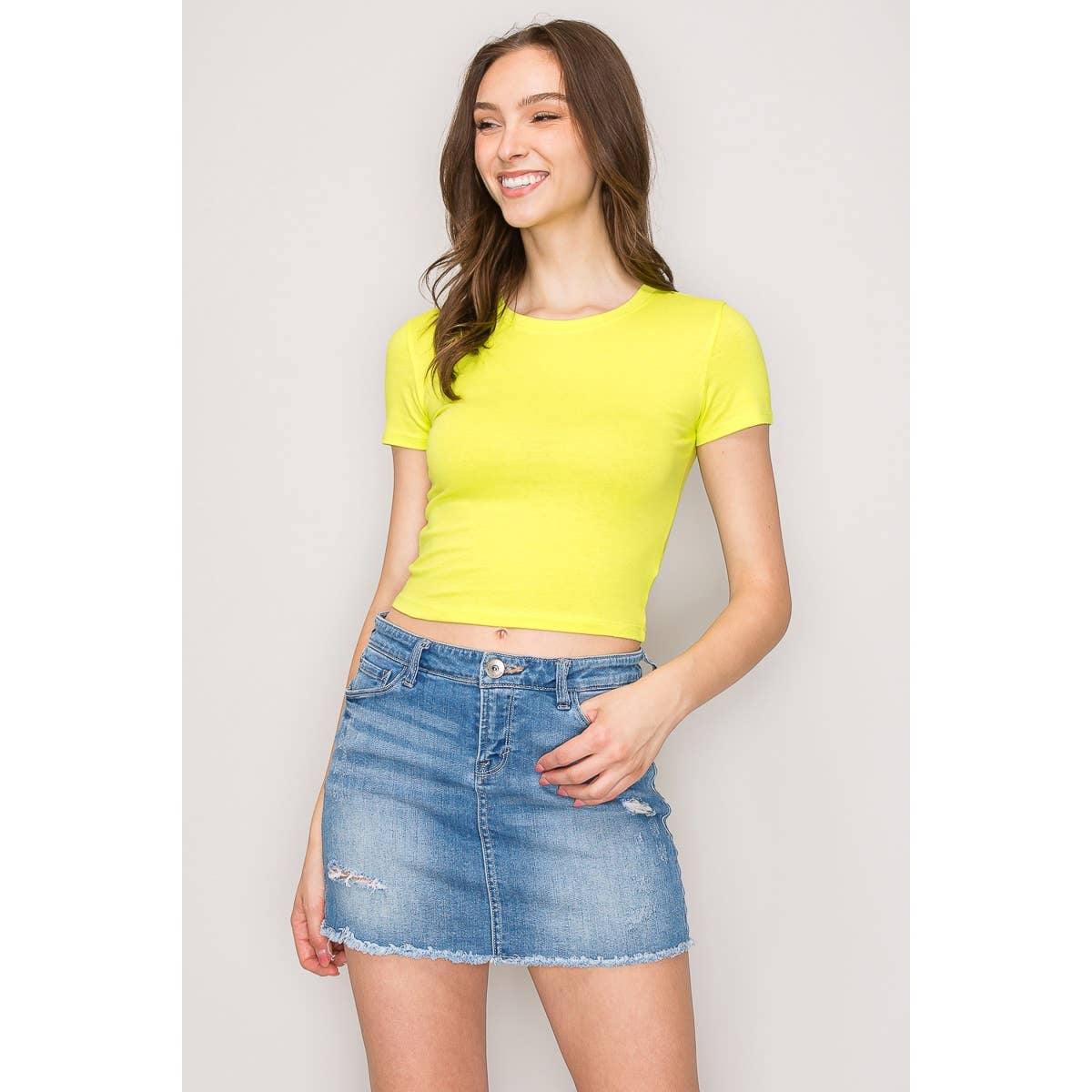 Short Sleeve Crew Neck Cotton Knit Cropped Top