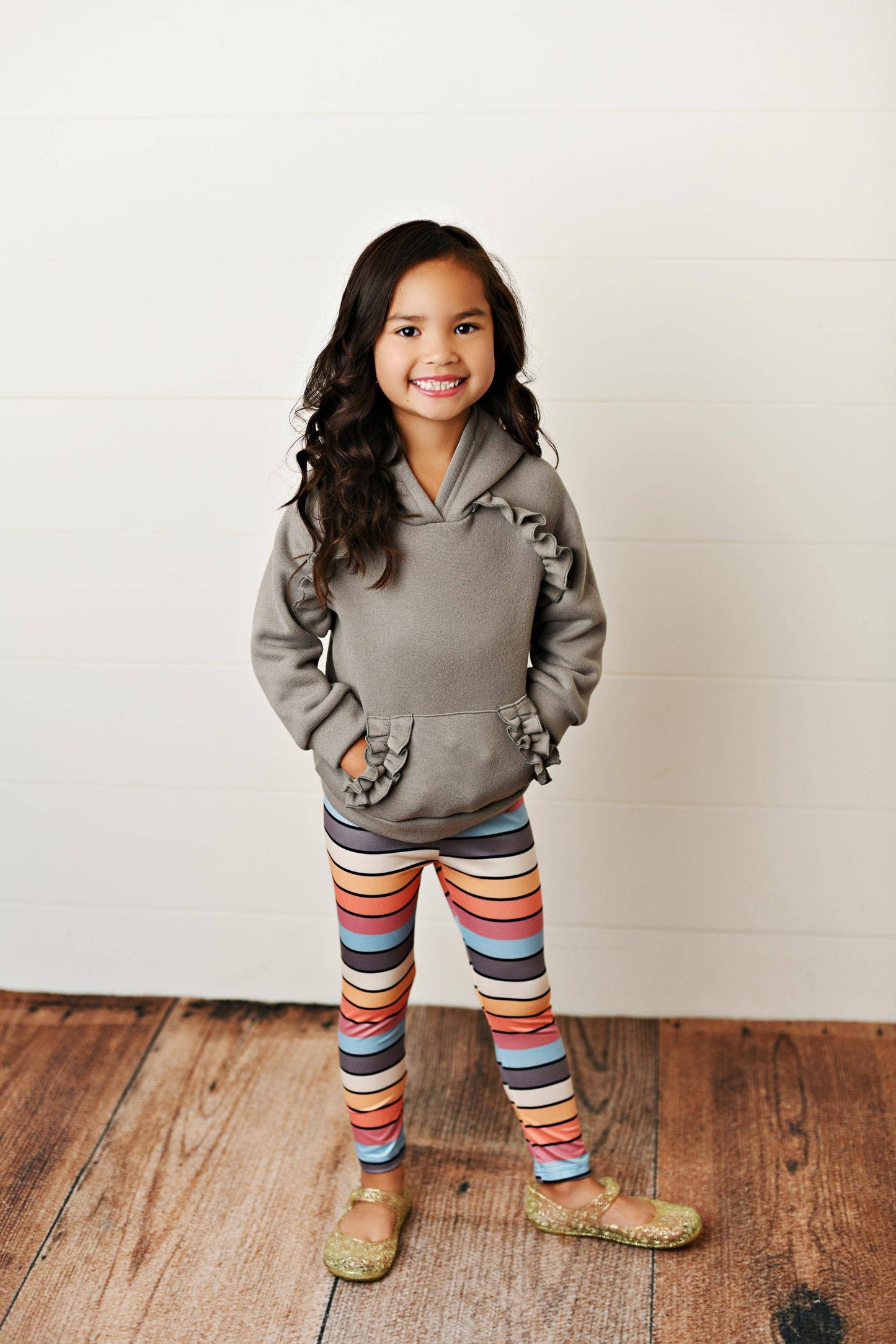 Rowy Ruffle Hoodie Set with Rainbow Leggings