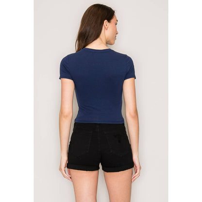 Short Sleeve Crew Neck Cotton Knit Cropped Top