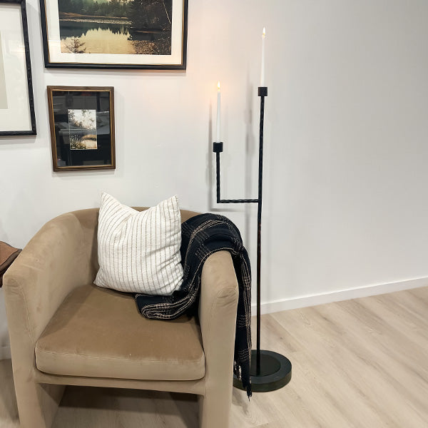 50 Inch Black Iron Floor Candelabra