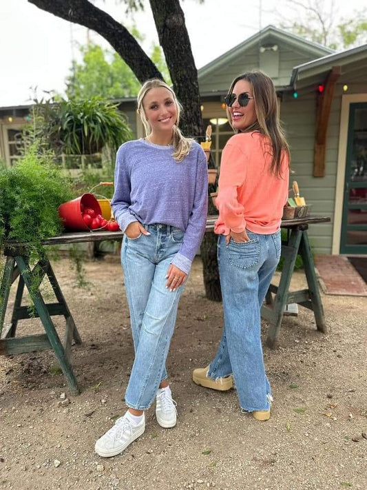 Heathered Lightweight Crew Papaya