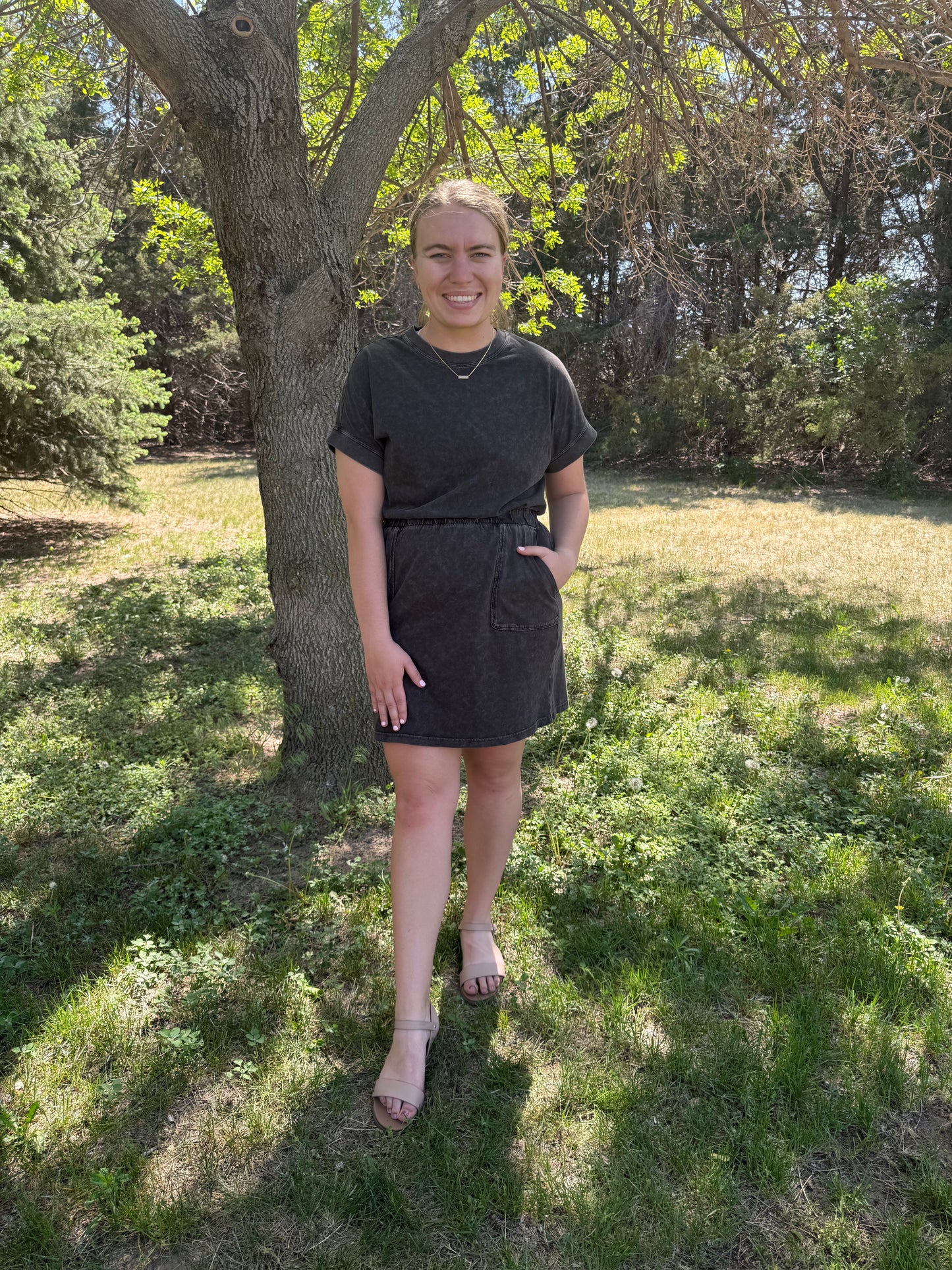 Mineral Washed Mini Dress in Black