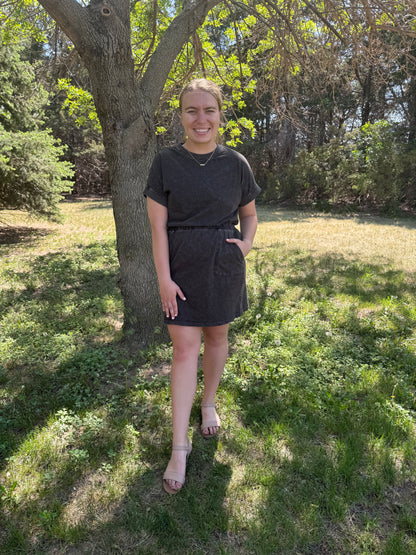 Mineral Washed Mini Dress in Black