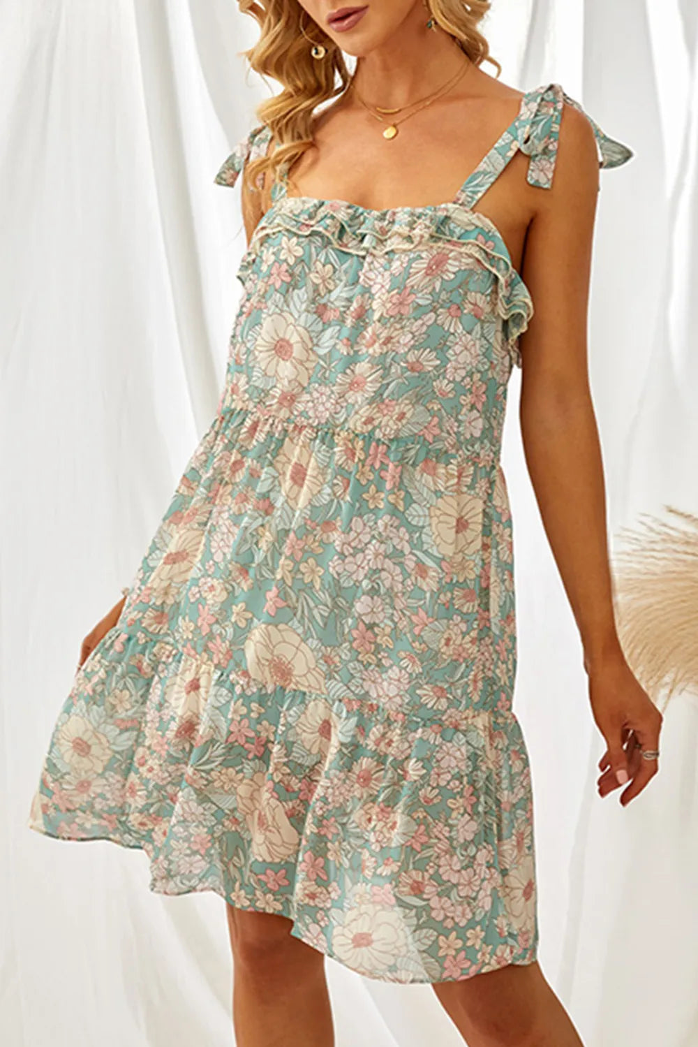 Caitlin Floral Tie Dress in Sage