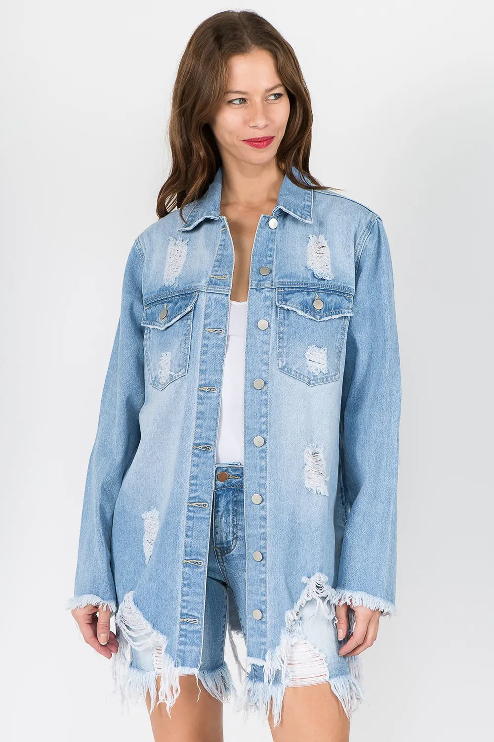 Distressed Denim Shacket