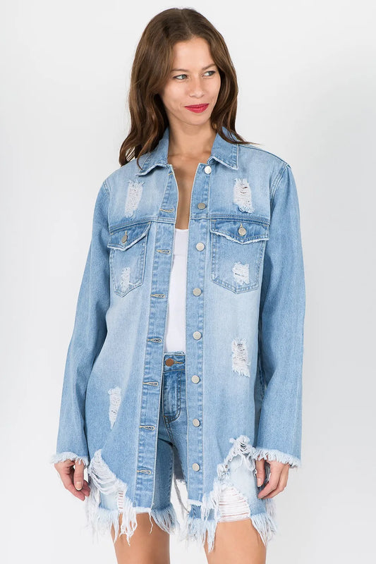 Distressed Denim Shacket