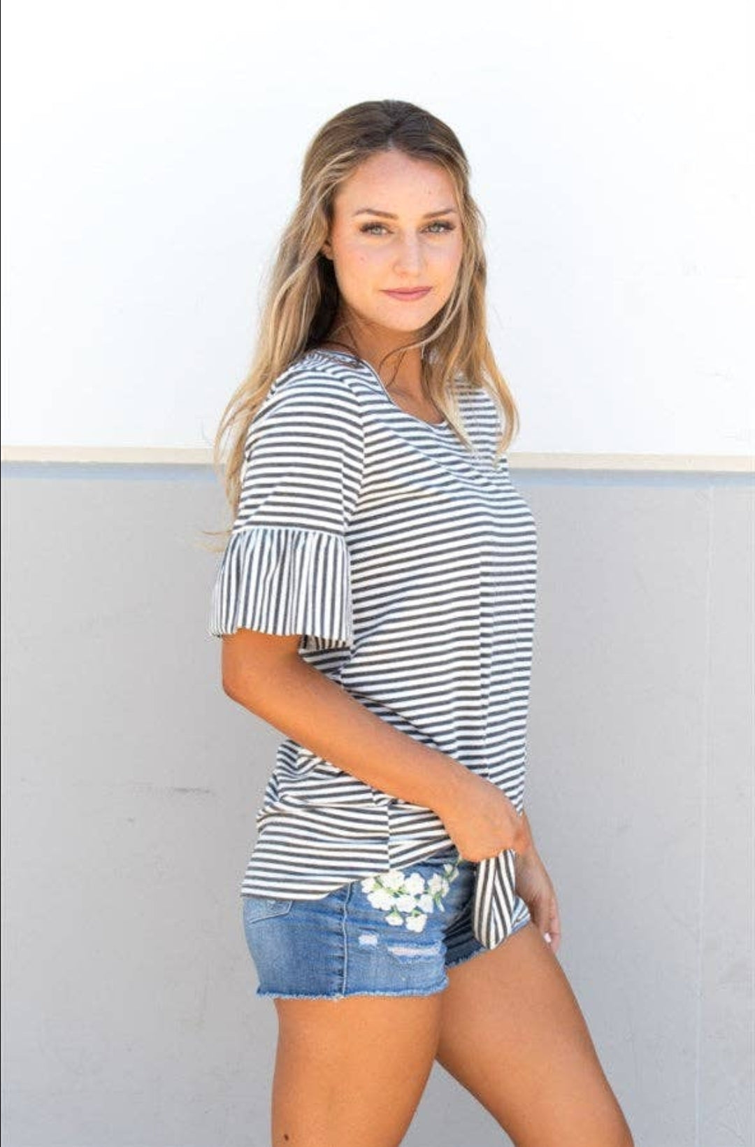 Gina Striped Flare Sleeve Tunic