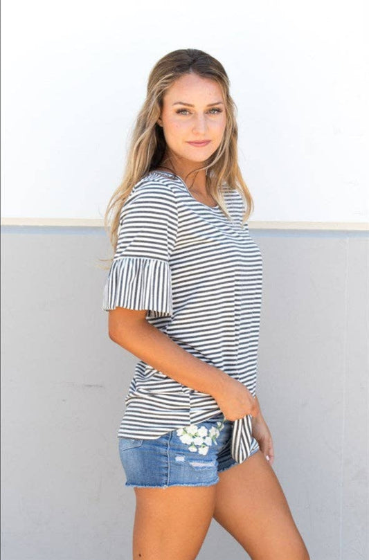Gina Striped Flare Sleeve Tunic