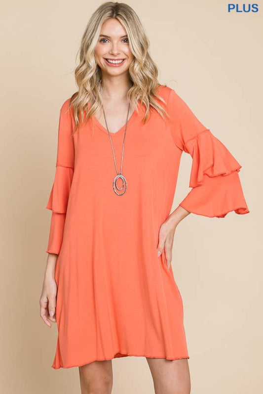 Coral Ruffle A Line Dress