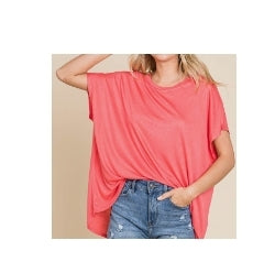 Round Neck Tee in Coral Pink