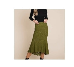 Ruffled Midi Skirt in True Moss
