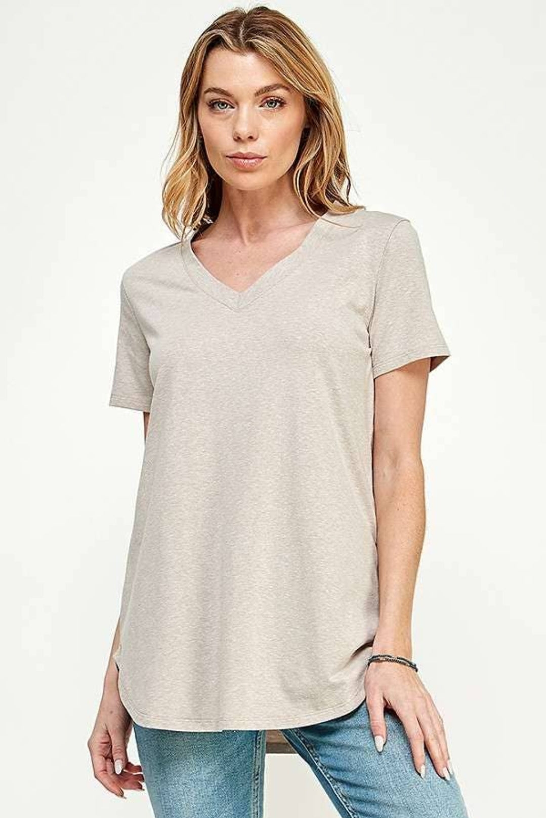 VNeck Loose Fit Tee in Oatmeal